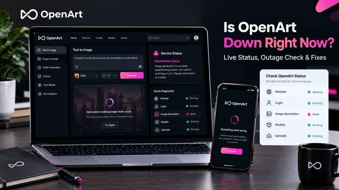 Is OpenArt down right now showing OpenArt outage status, image generation problems, and troubleshooting fixes