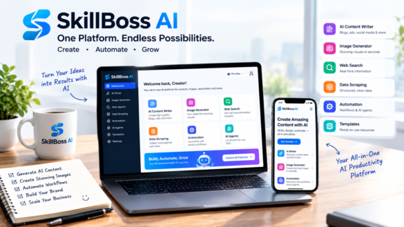 SkillBoss AI all-in-one AI platform featuring AI content writing, image generation, web search, data scraping, automation, and AI agents