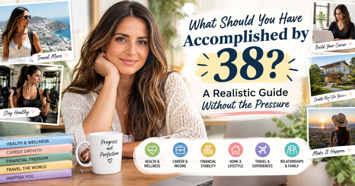 38 year olds life milestones guide covering career, financial stability, health, relationships, travel, and personal growth